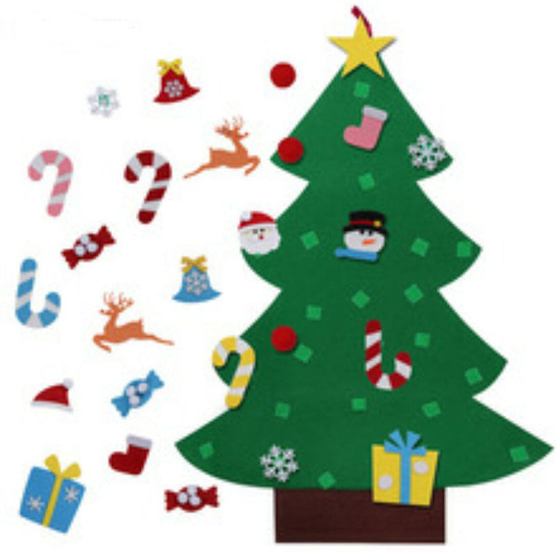 Árbol de Navidad de fieltro para bricolaje, regalo de Año Nuevo para niños pequeños, juguetes hechos a mano, adornos para colgar en la pared de la puerta, juego de decoración para fiestas navideñas y hogar