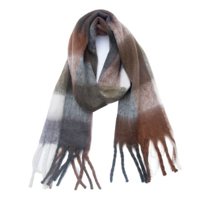 Men's And Women's Round Yarn Coarse Tassel Plaid Scarf