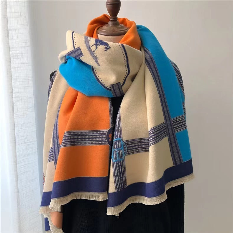 Korean Style Contrast Color Artificial Cashmere Scarf Women's New Winter