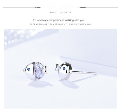 S925 Sterling Silver All-match And Fresh Kissing Gourami Stud Earrings