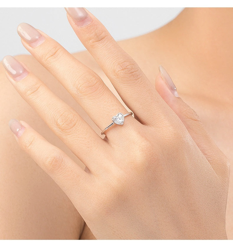 Anillo de compromiso de boda con forma de corazón en plata de ley S925