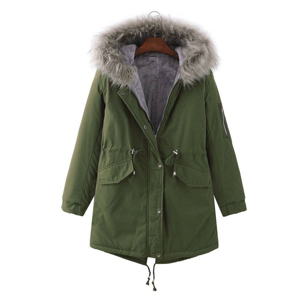 Winter Clothing Fleece-lined Thickened European Size Cotton-padded Coat