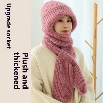 Popular Brushed And Padded Hats Scarf Double Layer Warm Wool Knitted