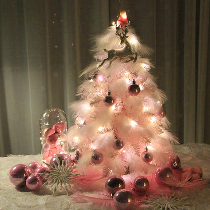 Adorno navideño de escritorio, árbol pequeño, árbol de Navidad, decoración de plumas rosas, árbol