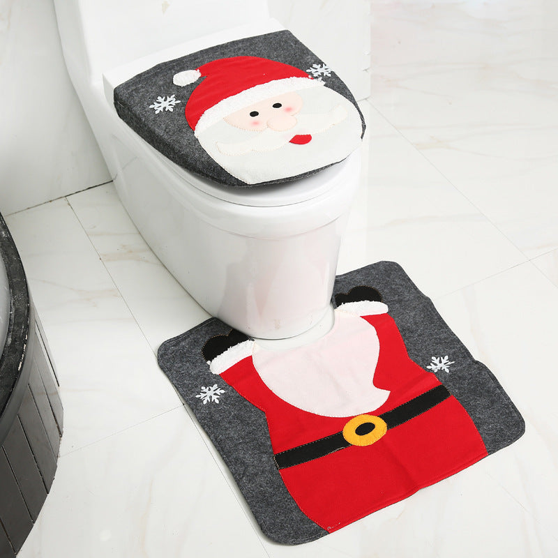 Cortina de baño navideña con diseño de Papá Noel y asiento de inodoro con adornos navideños