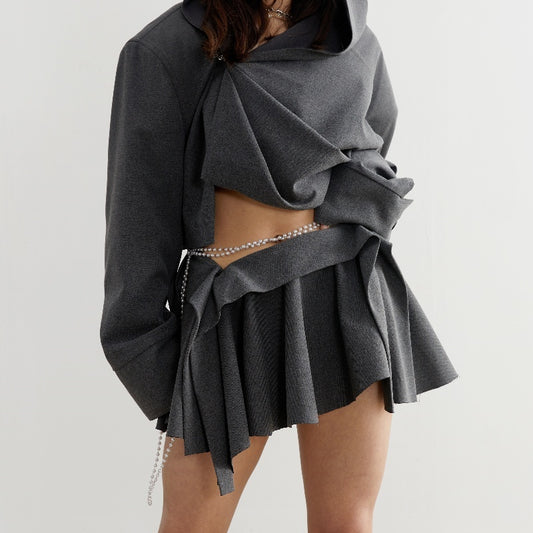 Dark Gray Vertical Cut Irregular Skirt