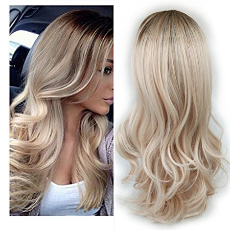 uropean and American fashion white female partial points in the wig bangs dyed long curly hair