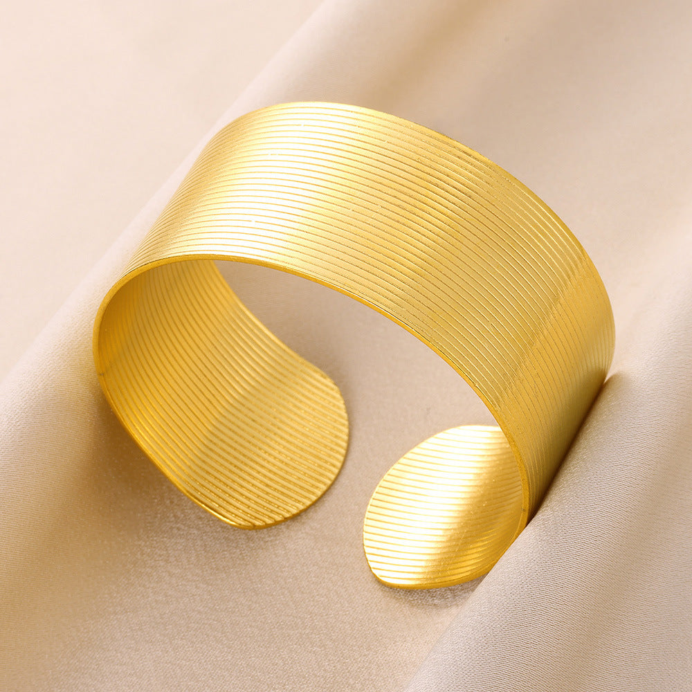 Gold Stainless Steel Bracelet With Concave-convex Pattern