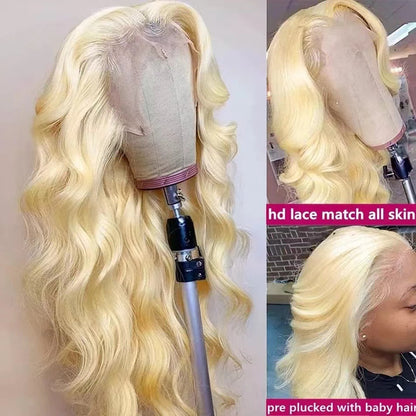 Peluca de encaje para mujer africana con cabello largo y rizado, rubio claro y ondas grandes