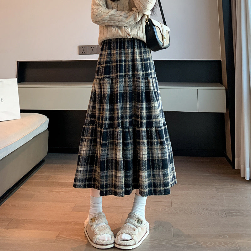 Thickened Plaid Woolen Skirt For Women Autumn And Winter New High Waist