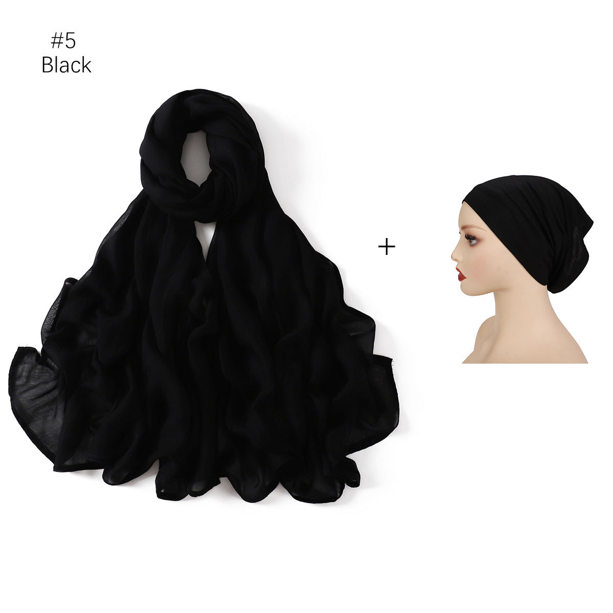 Large Size Scarf Bottoming Hood Same Color Wide Edge Smoke Pipe Cap Combination Set