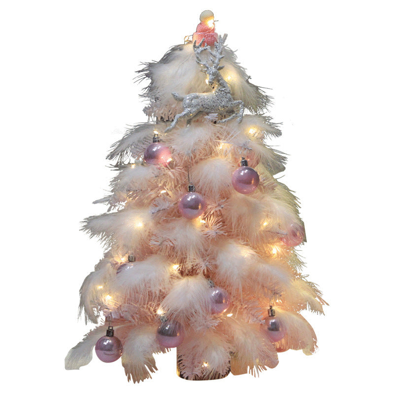 Adorno navideño de escritorio, árbol pequeño, árbol de Navidad, decoración de plumas rosas, árbol