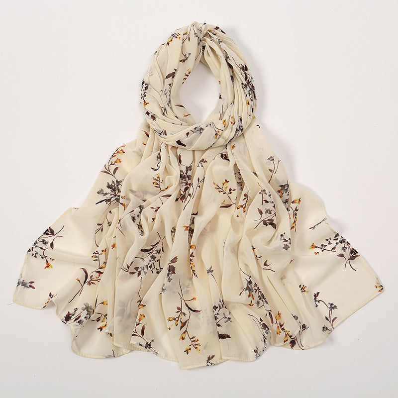 Spring And Summer Thin Fresh Flowers Floral Chiffon Printed Scarf