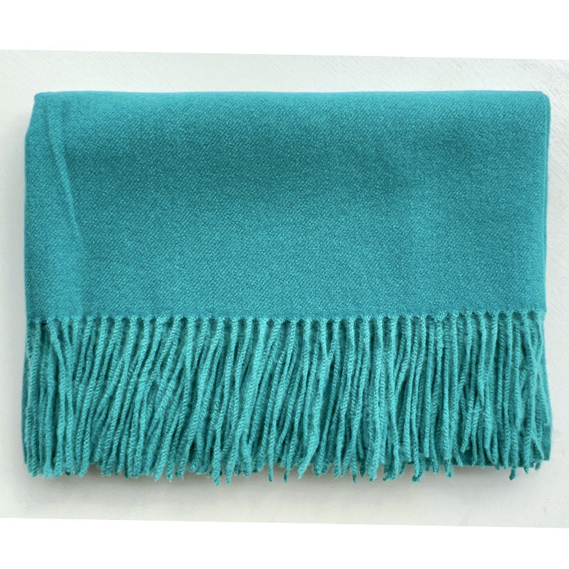 Simple Solid Color Tassel Shawl Autumn And Winter Warm Artificial Cashmere Scarf