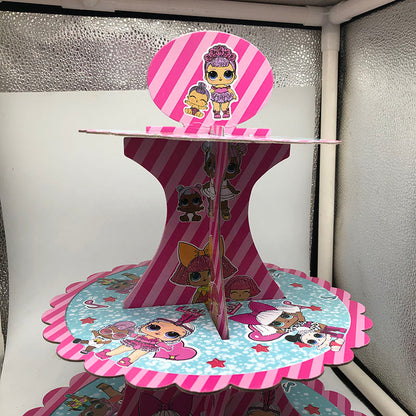 Soporte para tarta de cumpleaños con temática de muñeca de dibujos animados