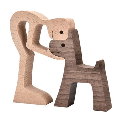 Figura de bricolaje, adorno de perro de madera, escultura, decoración del hogar, escultura de madera de un hombre y un perro, regalos de Navidad, modelo de decoración