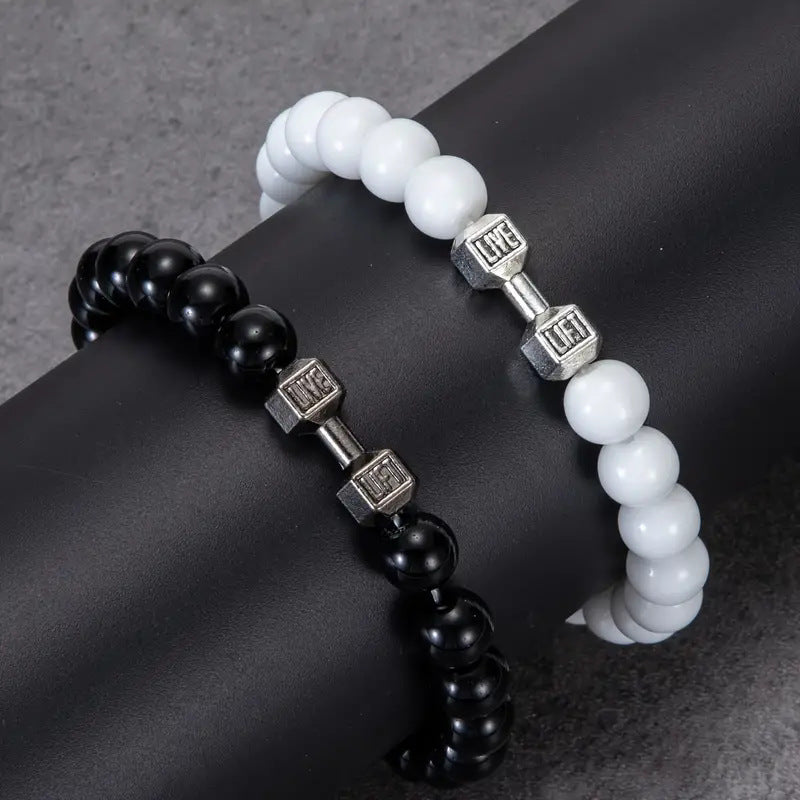 Silver Bracelet Elastic Bright Black Alloy Men's Dumbbell