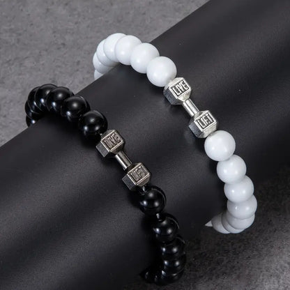 Silver Bracelet Elastic Bright Black Alloy Men's Dumbbell