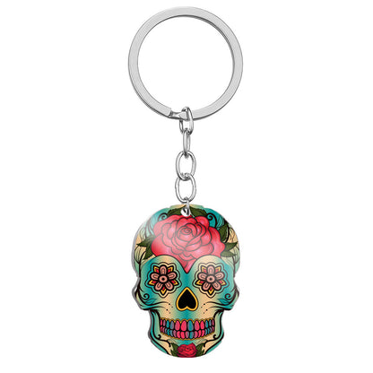 Day Of The Dead Skull Color Printing Stainless Steel Key Ring