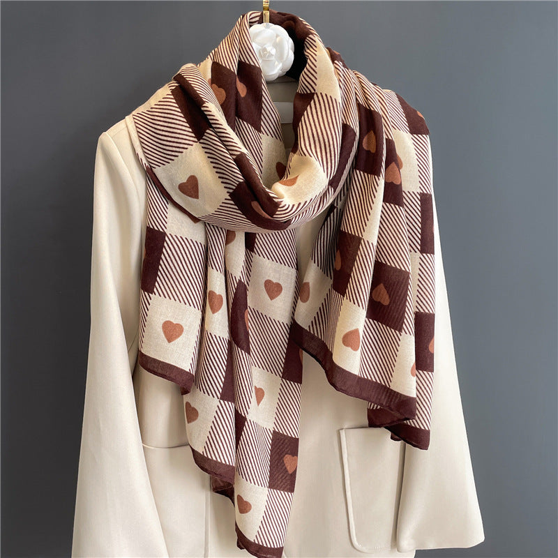 Chessboard Plaid Scarf Cotton And Linen High-grade Shawl