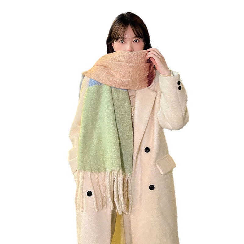 Soft And Thickened Mohair Scarf Women's Color Matching Artificial Cashmere Scarf