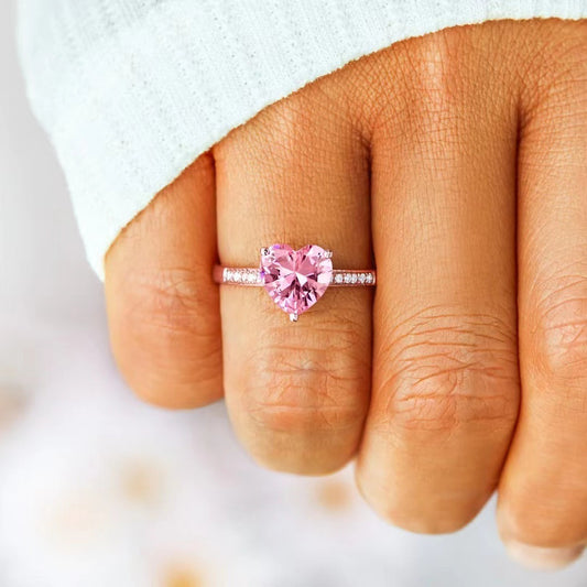 Anillo de plata de ley S925 con forma de corazón amoroso y corazón de melocotón para mujer