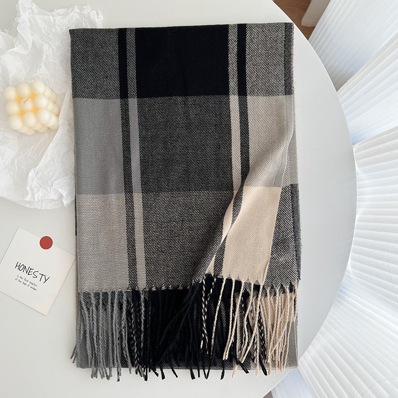 Women's All-match Cashmere Plaid Tassel Thickened Warm Shawl Scarf