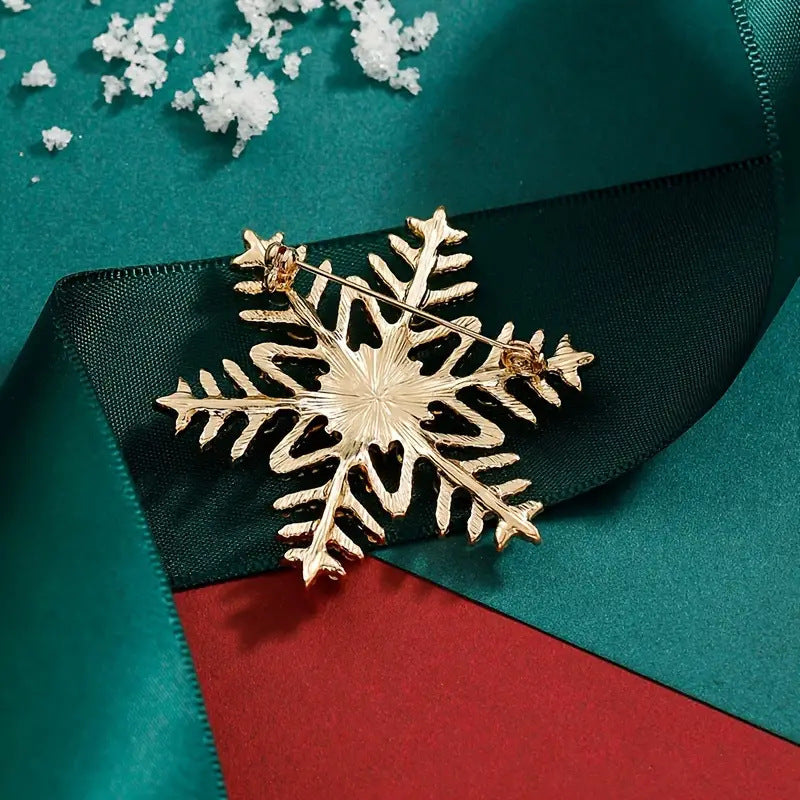 Broche de copo de nieve navideño con incrustaciones de diamantes de imitación de colores y aleación creativa