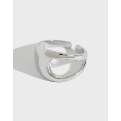 S925 Sterling Silver Ring INS Cold Style Minimalist Hollow Glossy Female