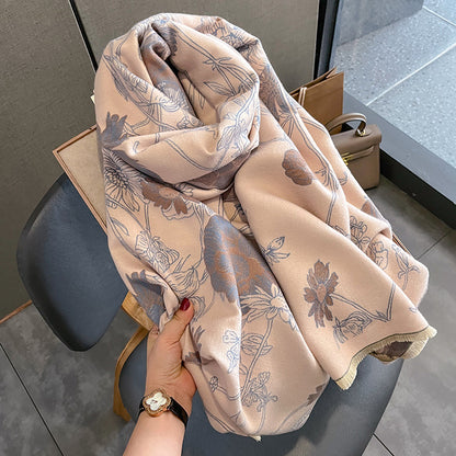 Women's Thick Warm Printing Cashmere Scarf Double-sided Shawl