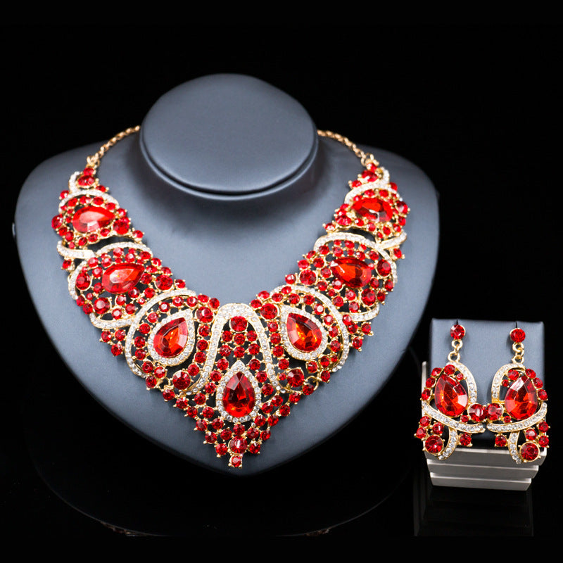 Fast selling explosion, Middle East, Europe and America, colorful exaggerated bride necklace, earring set, alloy color plating