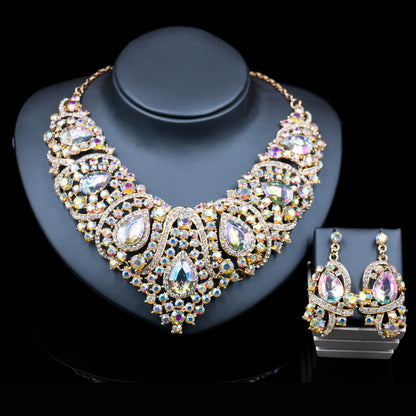 Fast selling explosion, Middle East, Europe and America, colorful exaggerated bride necklace, earring set, alloy color plating