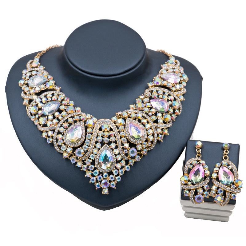 Fast selling explosion, Middle East, Europe and America, colorful exaggerated bride necklace, earring set, alloy color plating