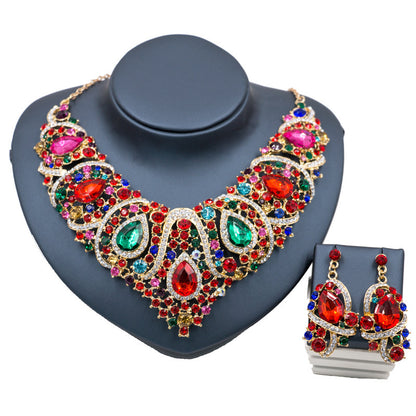 Fast selling explosion, Middle East, Europe and America, colorful exaggerated bride necklace, earring set, alloy color plating