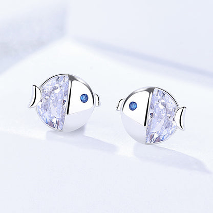 S925 Sterling Silver All-match And Fresh Kissing Gourami Stud Earrings