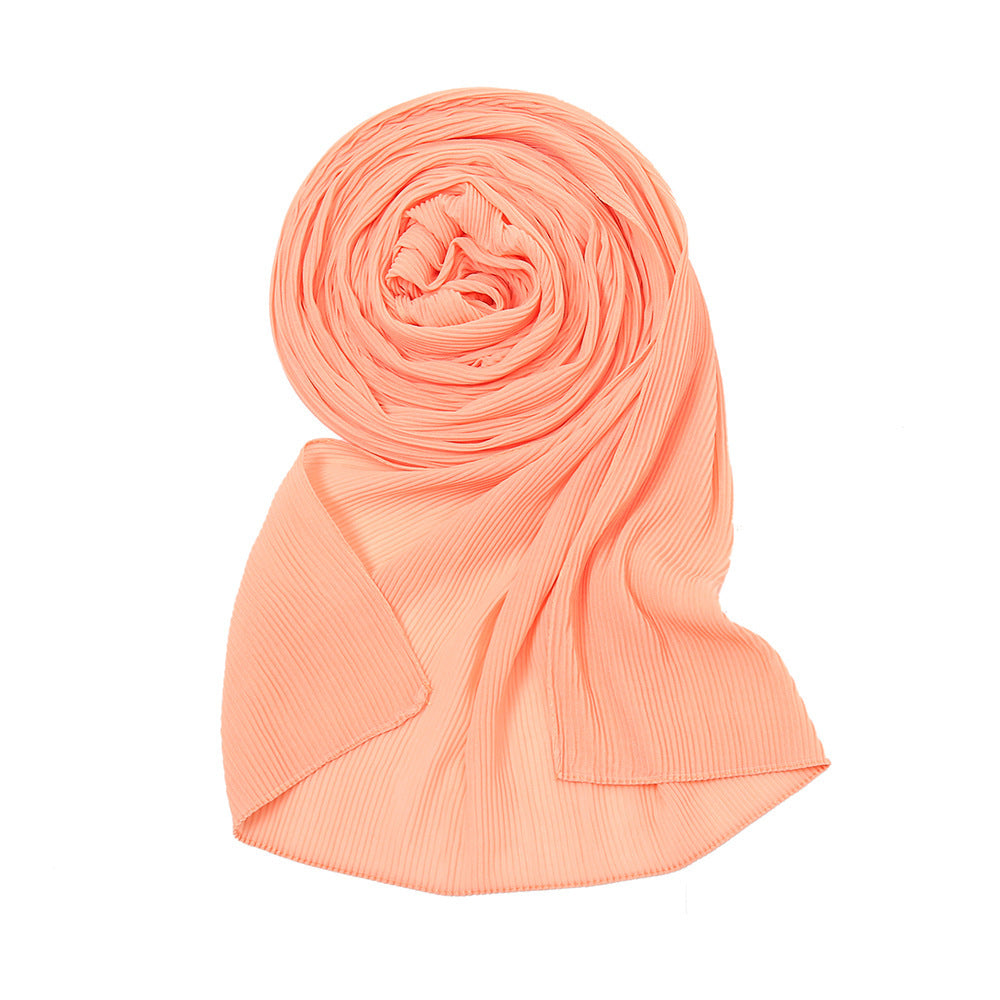 Pure Color Pearl Chiffon Pleated Scarf Women's Sunscreen Shawl