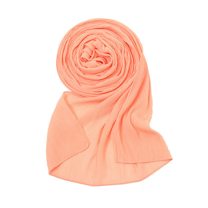 Pure Color Pearl Chiffon Pleated Scarf Women's Sunscreen Shawl