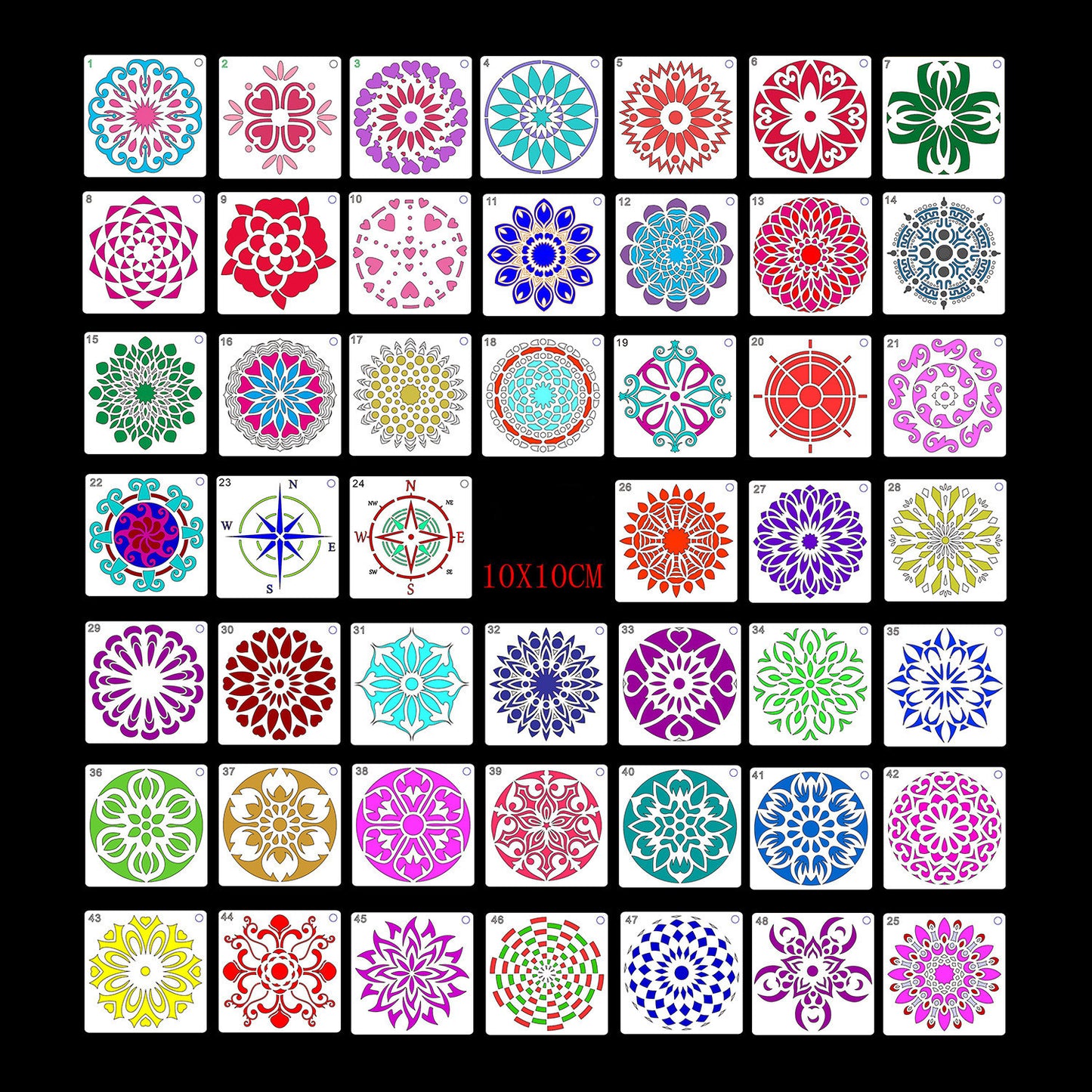 48 Mandala Auxiliary Painting Templates Stone Color Painting Creative DIY Handmade Templates