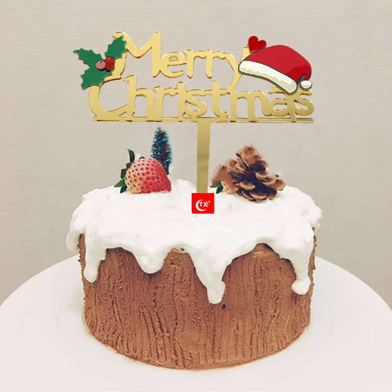 Merry Christmas Christmas hat acrylic cake topper insert card