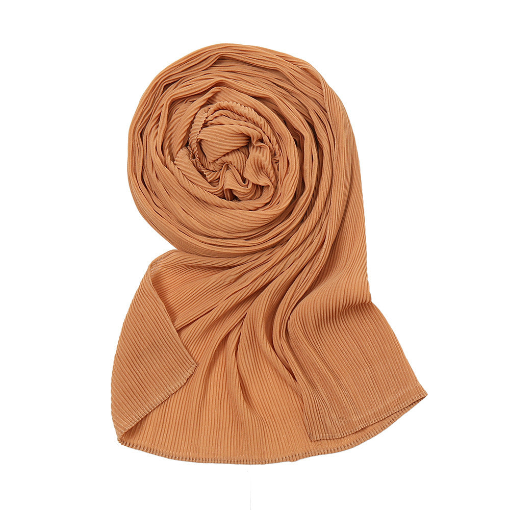 Pure Color Pearl Chiffon Pleated Scarf Women's Sunscreen Shawl