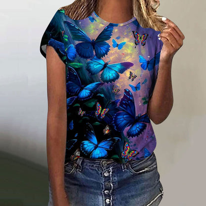 Camisa de manga corta con estampado digital de mariposas