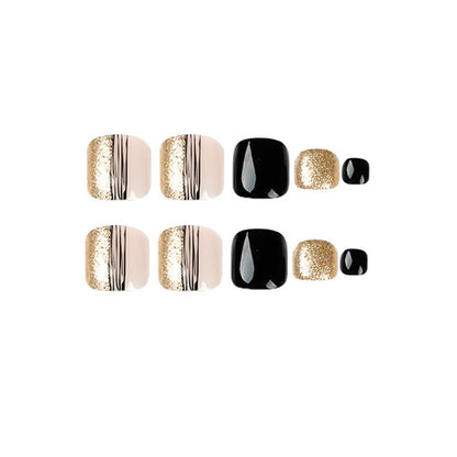 Women's Fashion Black Line Gold Powder Wear Manicure Nails