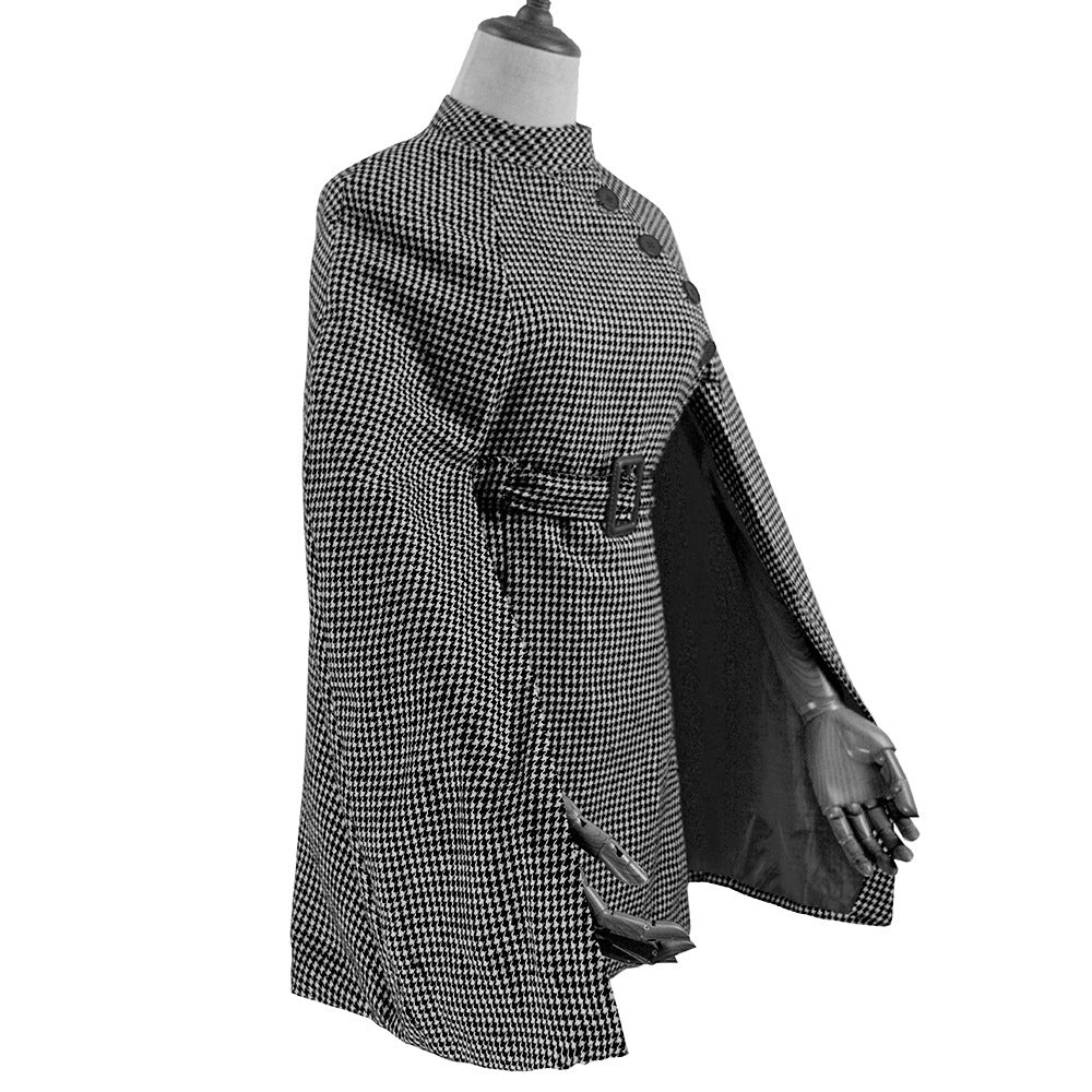 European And American Women's Clothing Plaid Knitted Cloak Slimming