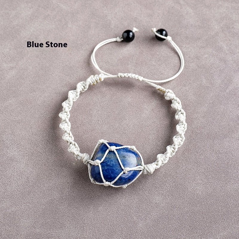 Natural Crystal Rolling Stone Mesh Bracelet