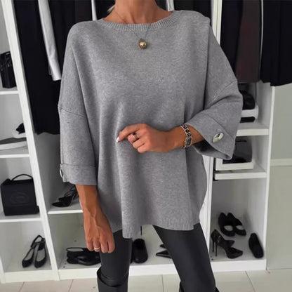 Women's New Solid Color Round Neck Shirt With Half Sleeve Knit Casual Top