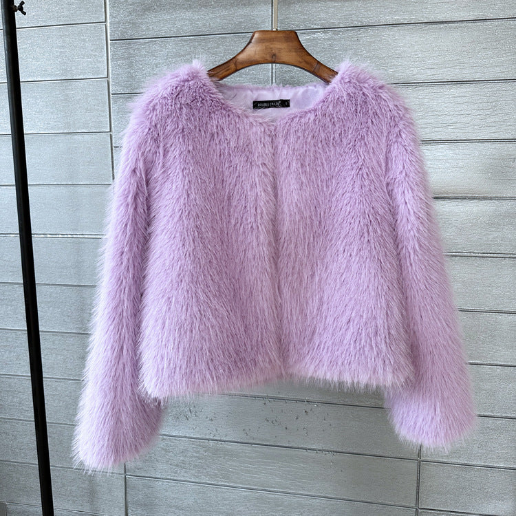 Plus Size Solid Color Women's Short Fur Coat