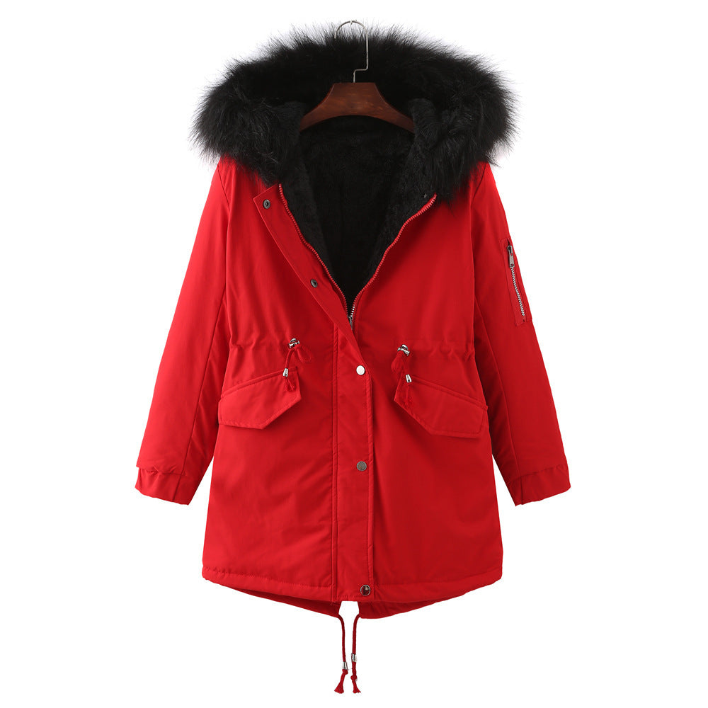 Winter Clothing Fleece-lined Thickened European Size Cotton-padded Coat