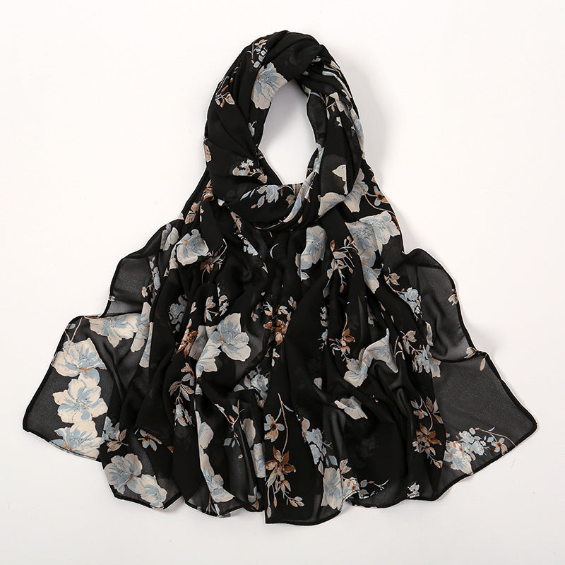 Spring And Summer Thin Fresh Flowers Floral Chiffon Printed Scarf