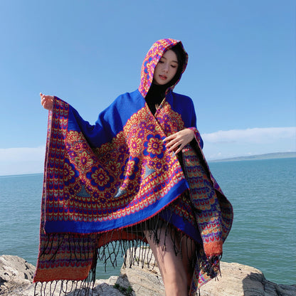 Capa de fotografía de estilo étnico junto al mar y el desierto Bufanda de cachemira artificial para otoño e invierno