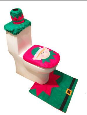 Cortina de baño navideña con diseño de Papá Noel y asiento de inodoro con adornos navideños